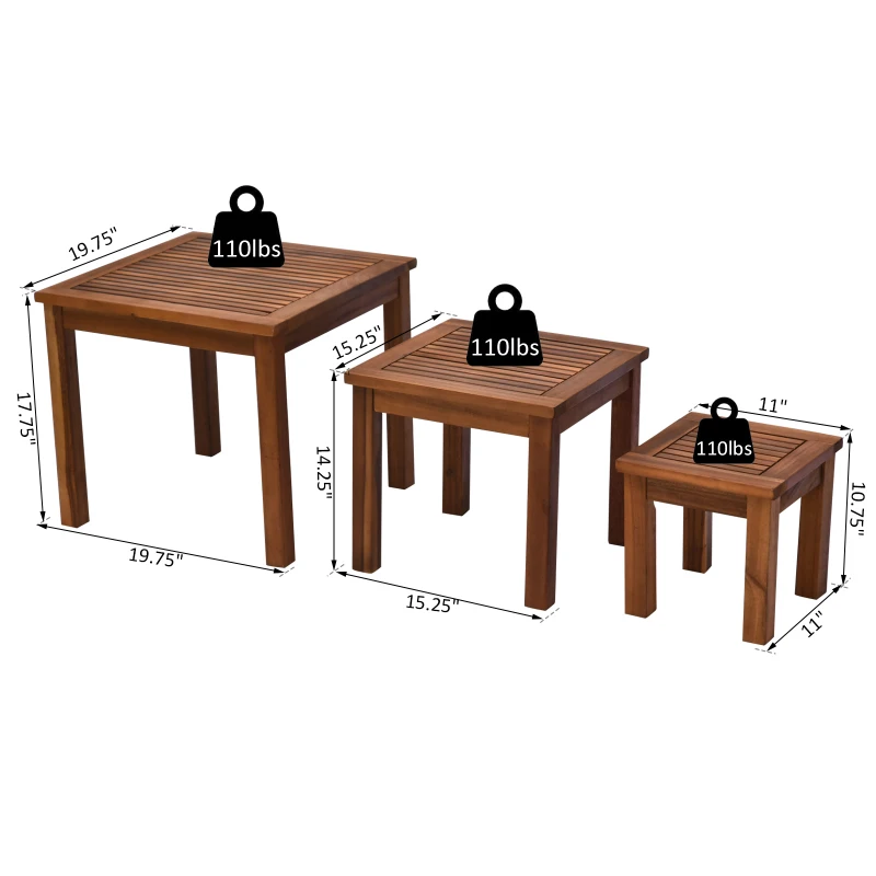Outsunny 3 Piece Outdoor Side Nesting Table Patio Set with Acacia Wood Build & Multi-Functional Design