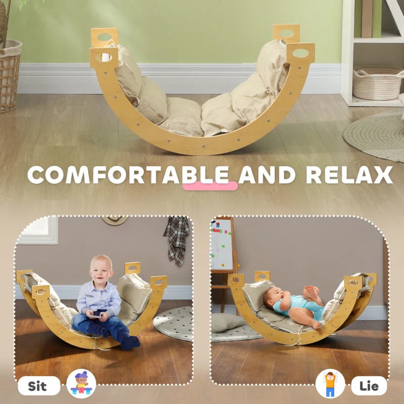 Qaba 3 in 1 Wooden Climbing Toy for Toddlers with Cushion Pad