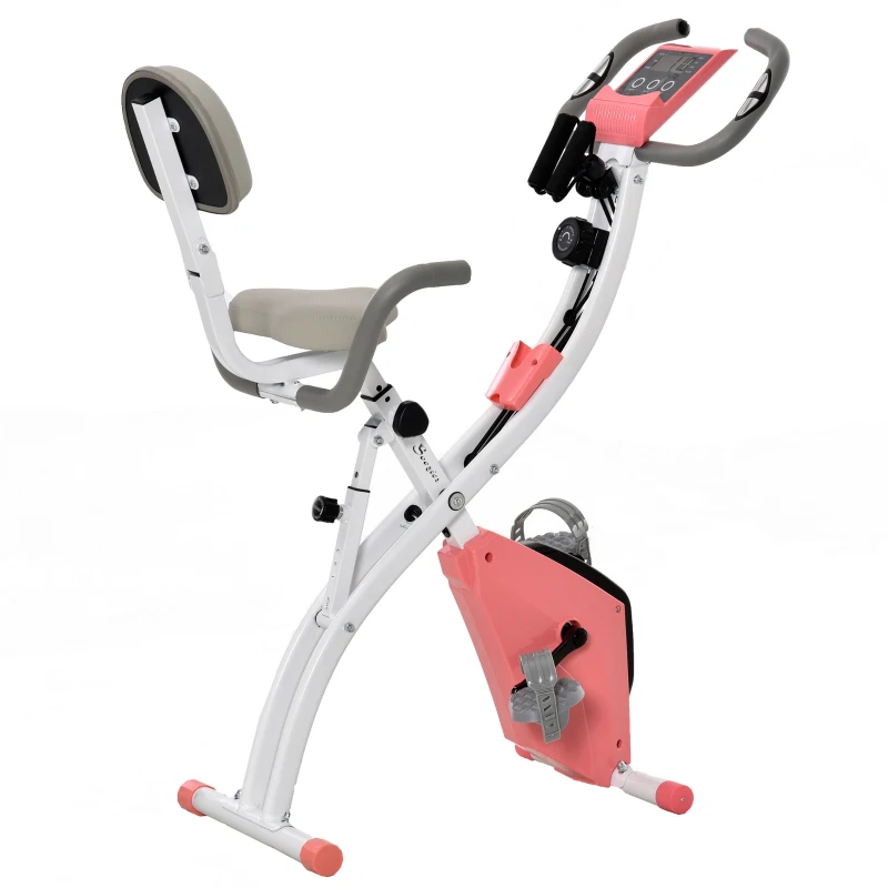 Soozier 3 in 1 Folding Exercise Bike, Foldable Stationary Bike with 8-Level Magnetic Resistance, Adjustable Seat, Pink