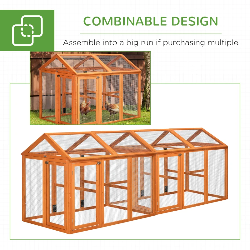PawHut Wooden Chicken Run, Combinable Design with Perches, 4.6' x 2.8', Orange