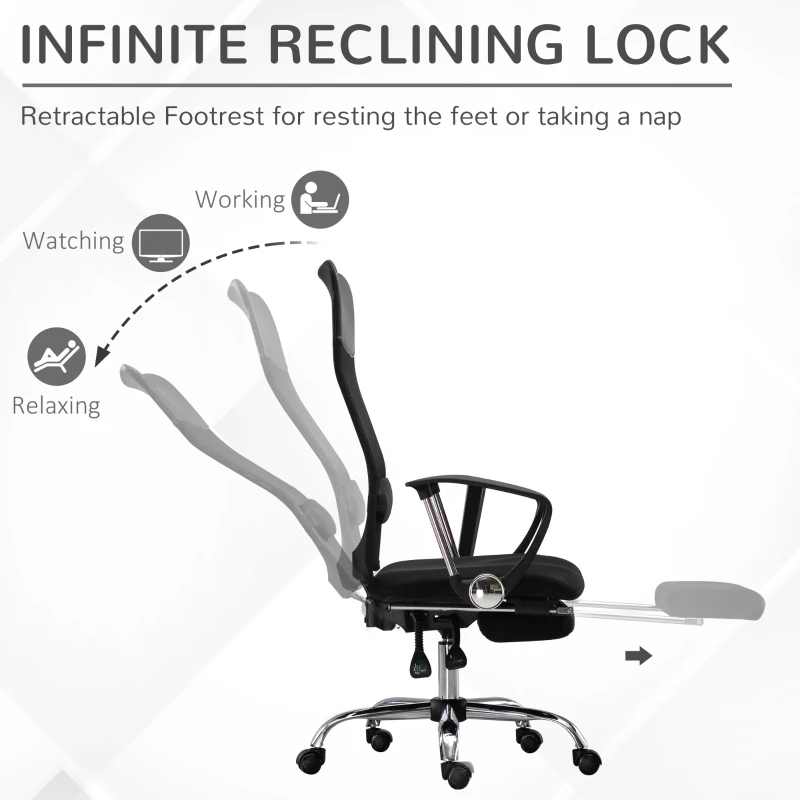 Vinsetto Office Chair High Back Mesh Executive Computer Desk Napping Seat, Height Adjustable, Swivel with Footrest and Lumbar Support