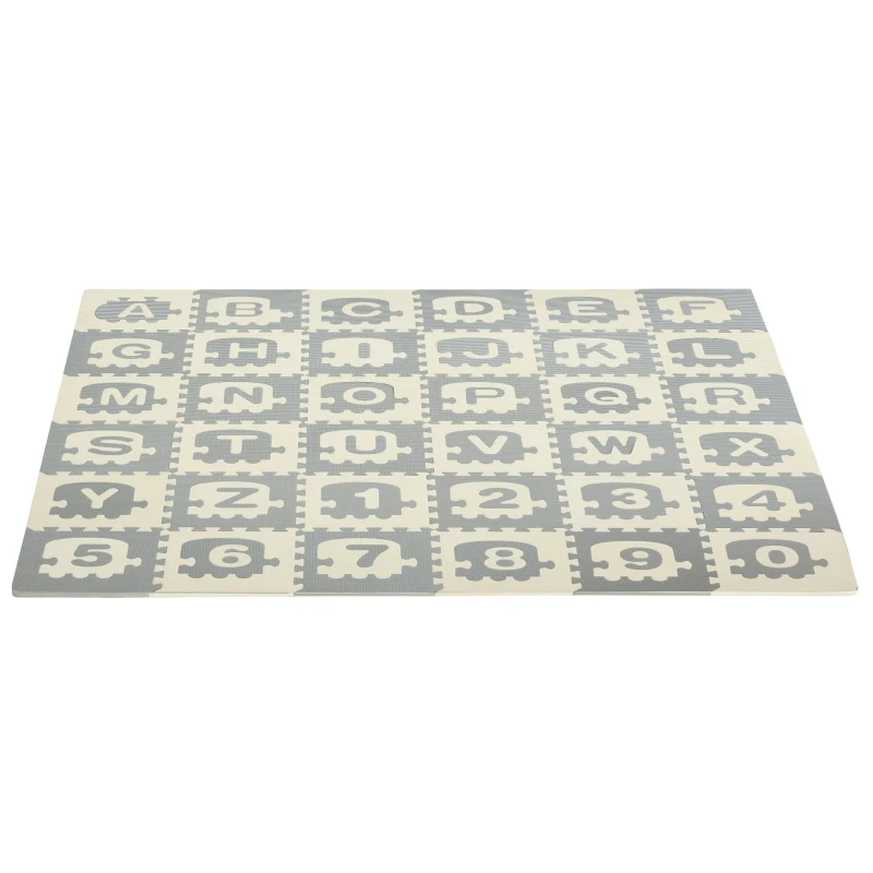 Qaba Kids Foam Puzzle Floor Tiles Baby Toddler Educational Play Mat 36 Pcs 12.5" x 12.5" with Letters and Numbers Anti-slip Crawling Learning 35SqFt EVA