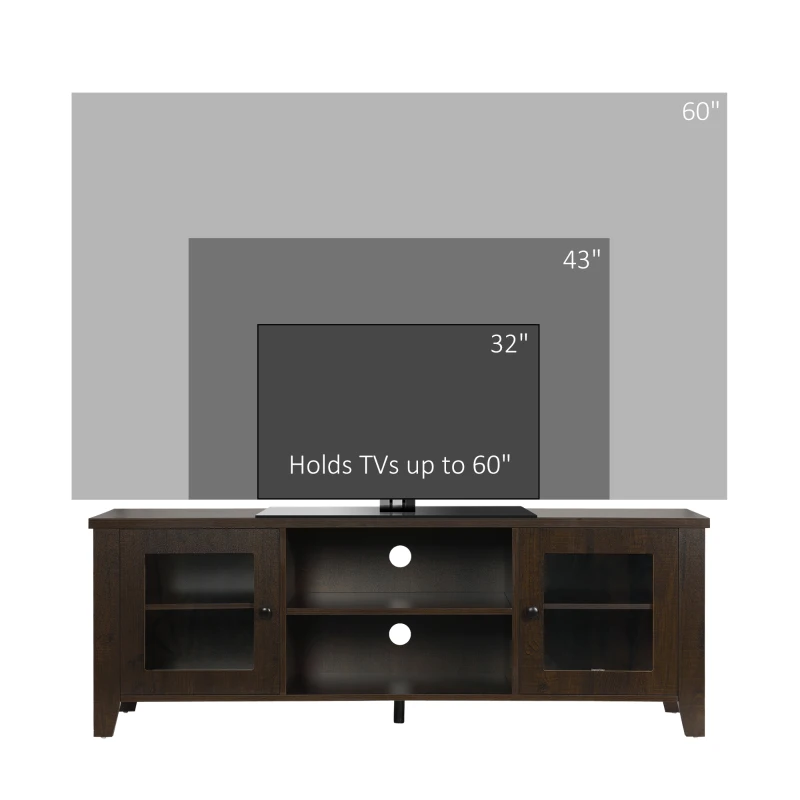 HOMCOM Modern TV Stand, Entertainment Center with Shelves and Cabinets for Flatscreen TVs up to 60" for Bedroom, Living Room, Coffee