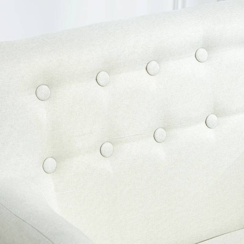 HOMCOM Linen Upholstery Armchair, Mid-Century Modern Accent Chair with Wood Frame and Thick Padding, Cream White