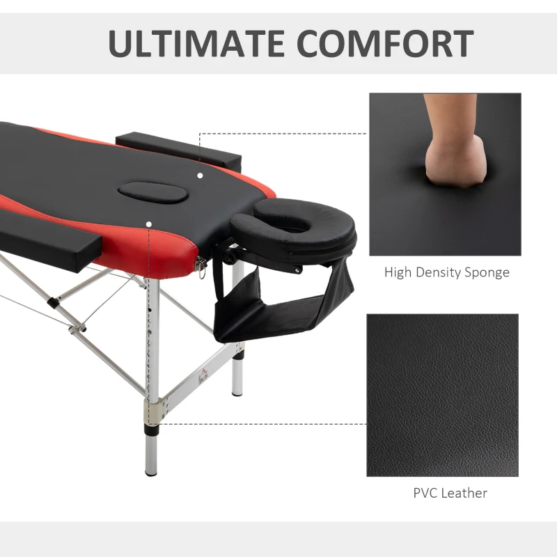HOMCOM 85" 3 Section Foldable Massage Table Professional Salon Spa Facial Couch Bed (Black/Red)
