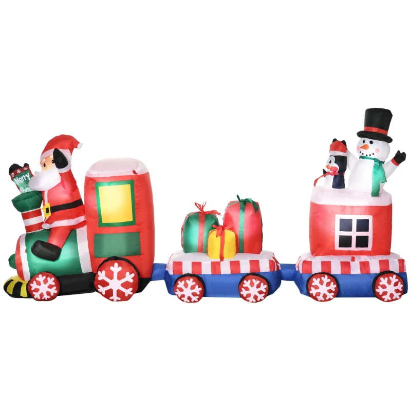 Outsunny 8ft Inflatable Christmas Train with Santa Claus, Snowman, Penguin and Gift Boxes, Blow-Up Outdoor LED Yard Display for Lawn Garden Party