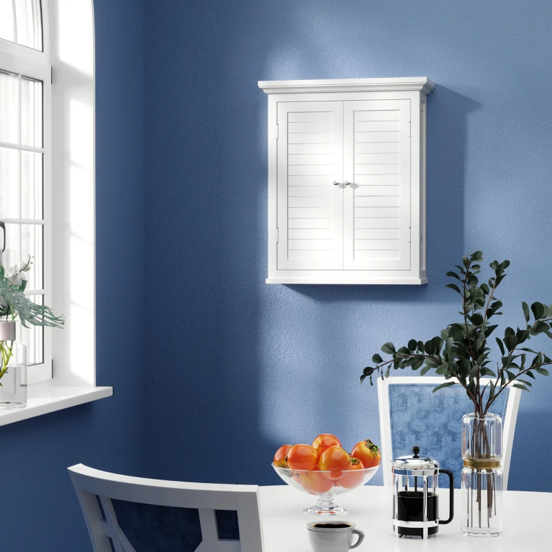 kleankin Over Toilet Storage Cabinet, Bathroom Wall Cabinet with Adjustable Shelf for Living Room and Entryway, White