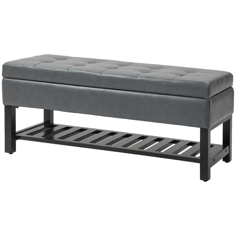 HOMCOM 44" PU Leather Tufted Ottoman Shoe Bench Storage Chest Hallway Grey