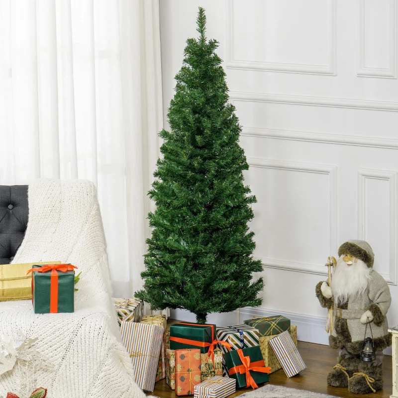 HOMCOM 5FT Pencil Christmas Tree, Artificial Christmas Tree with Automatic Open for Home Party, Green