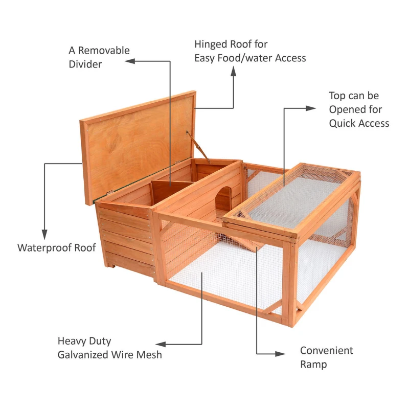 PawHut 51" Chicken Coop Wooden Hen House Rabbit Hutch Poultry Cage Pen Outdoor Backyard with Run