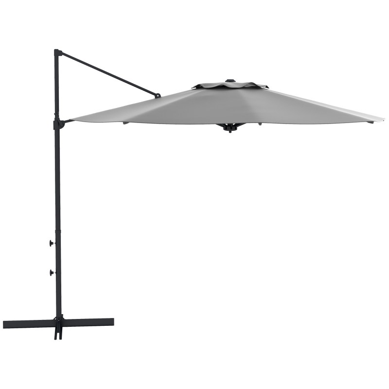 Outsunny 10 FT Cantilever Umbrella, Aluminum Hanging Offset Umbrella with 360°Rotation, Crank, Tilt, Cross Base, Grey