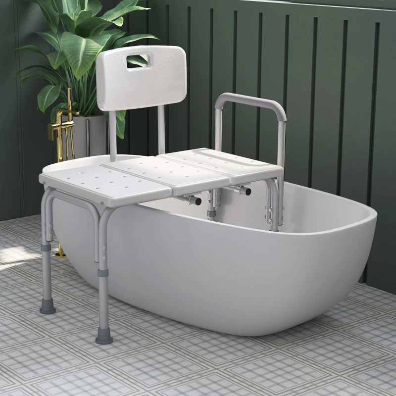 HOMCOM 6-Level Adjustable Bath and Shower Transfer Bench Aluminum Chair with Non-Slip Feet, Armrest & Backrest White