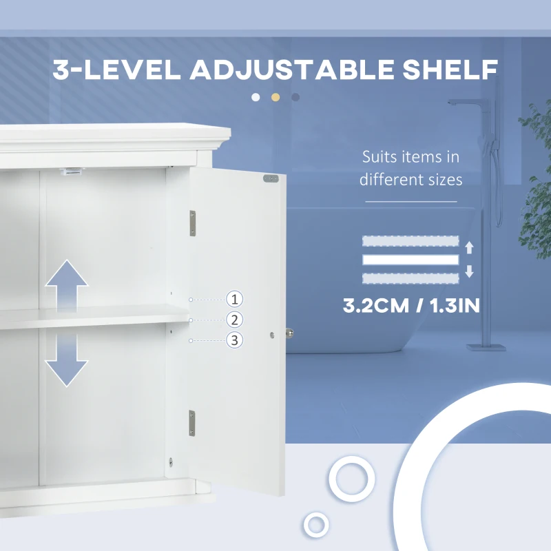 kleankin Over Toilet Storage Cabinet, Bathroom Wall Cabinet with Adjustable Shelf for Living Room and Entryway, White