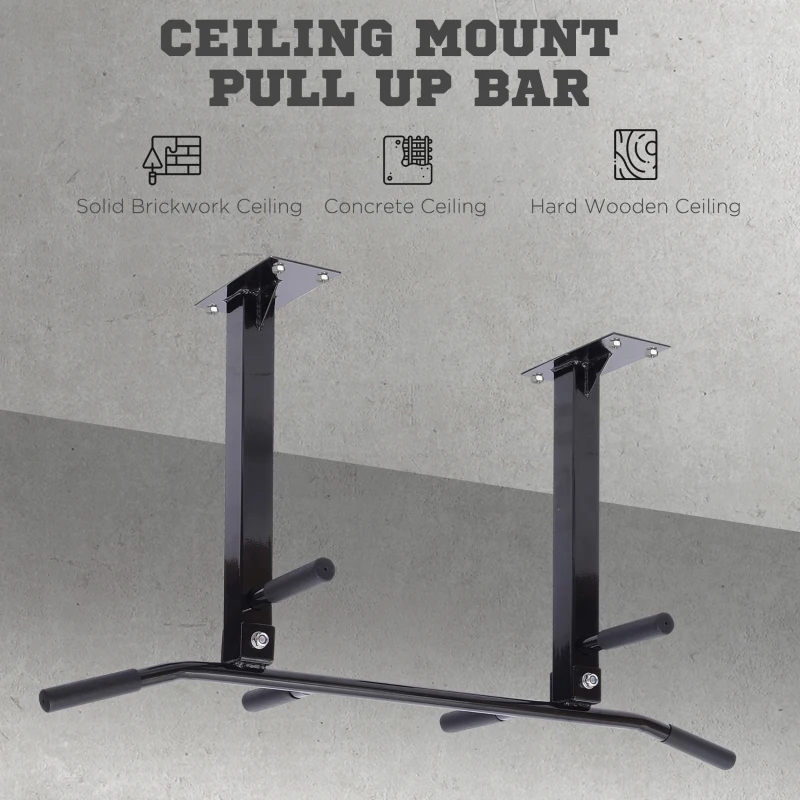 Soozier Ceiling Mounted Pull Up Bar Wall Mount Chin Up Bar Upper Body Strength Training Station Home Gym Black