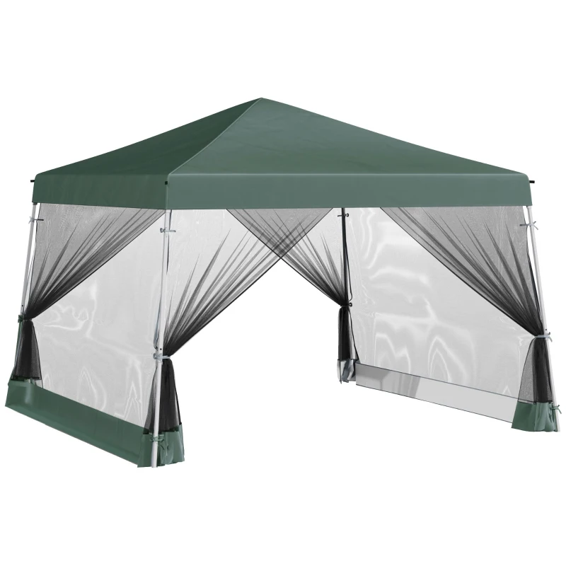 Outsunny Slant Leg Pop Up Canopy Tent with Netting and Carry Bag, Instant Sun Shelter, Tents for Parties, Height Adjustable, for Outdoor, Garden, Patio, (11.5'x11.5' Base / 10'x10' Top), Green