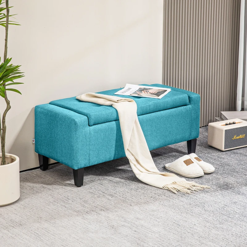 HOMCOM Storage Ottoman Bench, Linen Upholstered Bench with Tufted Design, Green