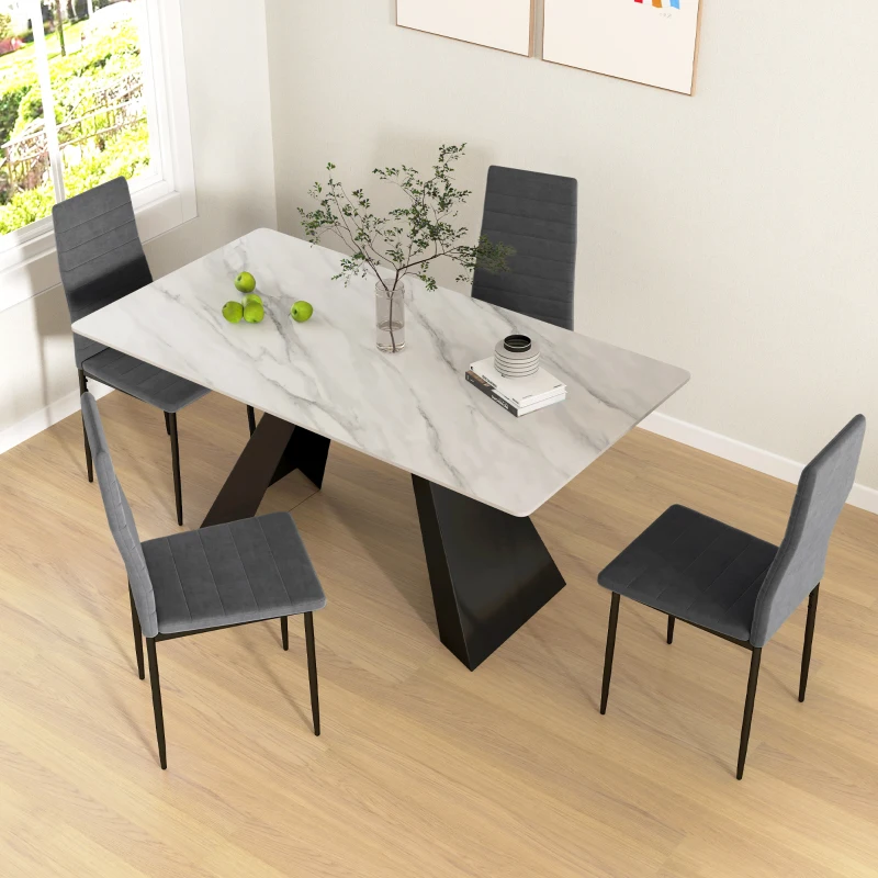 HOMCOM Modern Dining Chairs, Set of 4, High Back Upholstery and Metal Legs for the Living Room, Kitchen, Home Office, Grey