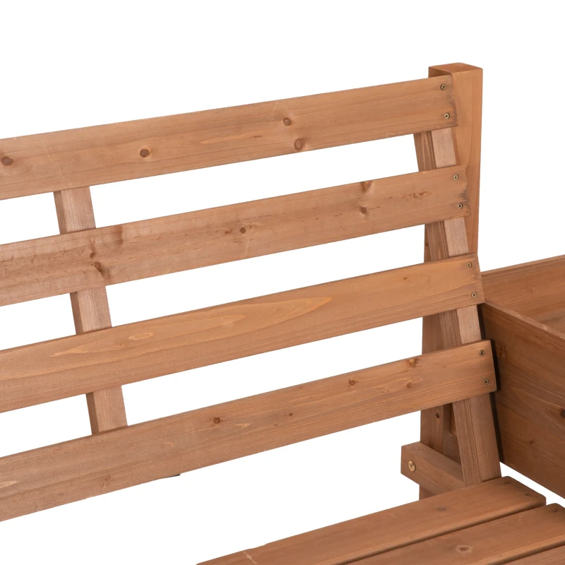 Outsunny Wood Outdoor Bench with Planter Boxes 2-Seater Garden Bench with Slat Seat and Back Dark Brown