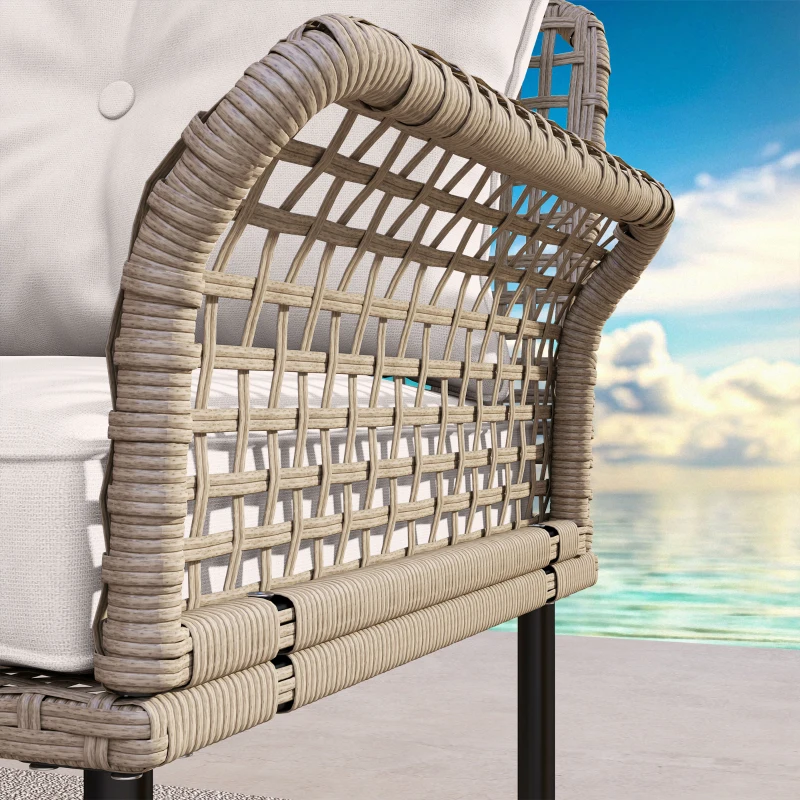 Outsunny 5-Piece Rattan Patio Furniture Set with Sofa, Chaise Lounge, Coffee Table, Footstools, Cushions, Cream White