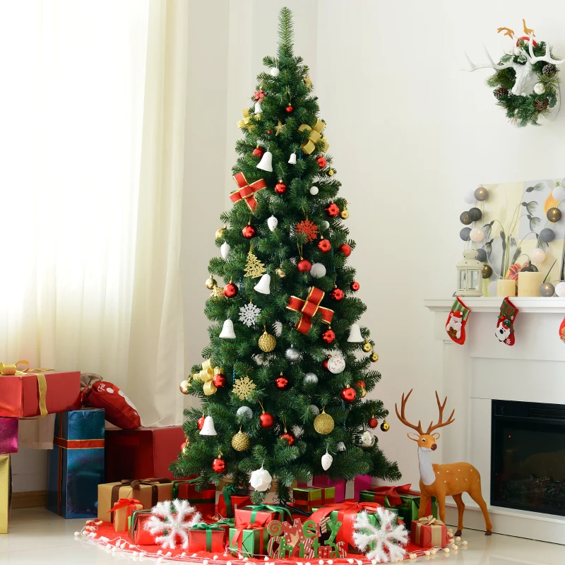 HOMCOM 6.9ft Christmas Tree Artificial Evergreen Spruce Xmas Tree Holiday Decor Indoor Outdoor w/ Stand 631 Branch Tips Seasonal Decoration Green