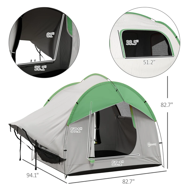 Outsunny 2000mm Waterproof SUV Tent, Car Tent with 3 Doors and Mesh Window, for 5-6 Person Camping Travel, Gray and Green