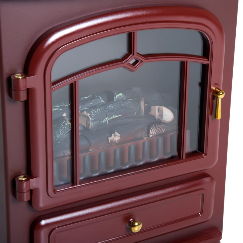 HOMCOM 16" Free Standing Electric Fireplace Portable Adjustable Stove with Heater Wood Burning Flame 750/1500W Red Brown