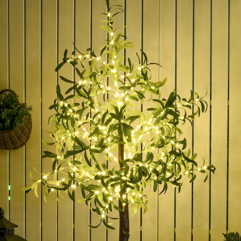 HOMCOM 6ft LED Olive Tree with 300 Warm White Lights, Light up Olive Tree for Indoor, Home, Party, Wedding, Christmas, Green
