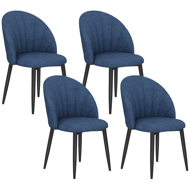 HOMCOM Modern Dining Chairs Set of 4, Upholstered Dining Room Chairs with Metal Legs, Shell Backrest, Padded Seat, Blue