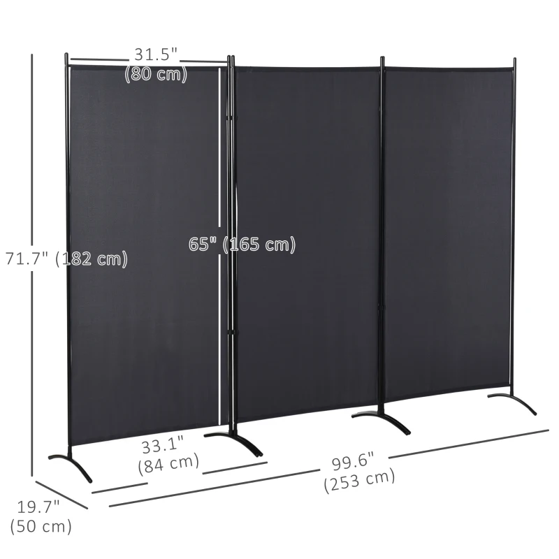 HOMCOM 6' 3 Panel Room Divider, Double Hinged Folding Wall Divider, Indoor Privacy Screen for Home Office,  Charcoal Grey