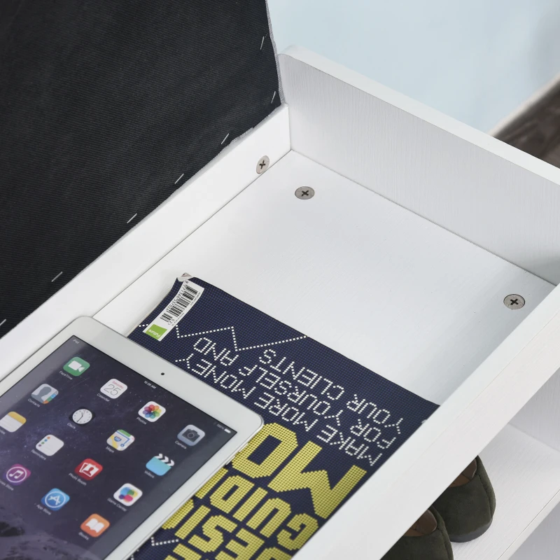 HOMCOM Shoe Bench with Storage, Modern Upholstered Entryway Bench with Shelves, Drawers and Table Top for Living Room, Hallway, White