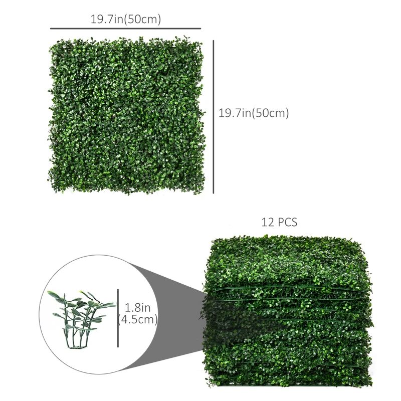 Outsunny 12-Piece Milan Artificial Grass, Fake Green Wall Grass with Water Drainage for Home, Garden, Light Green, 19.75" x 19.75"