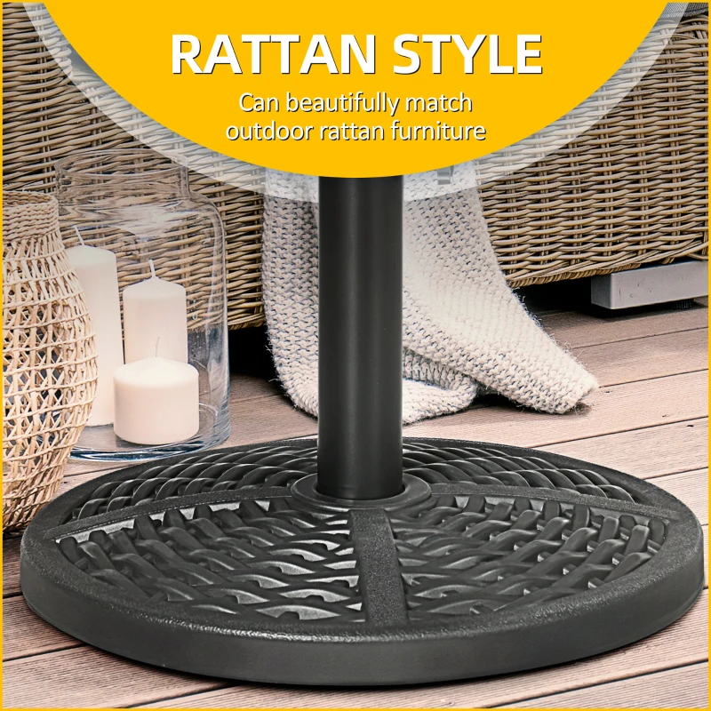 Outsunny 21 lbs Cement Round Market Umbrella Base Holder, 18" Heavy Duty Parasol Stand with Rattan Design for Patio, Black