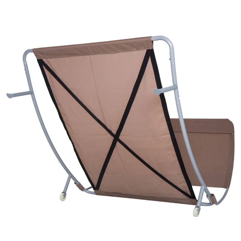 Outsunny 79" Outdoor Lounge Chair with Canopy, Double Chaise Lounger Hammock Bed w/ Pillow and Wheels, Brown
