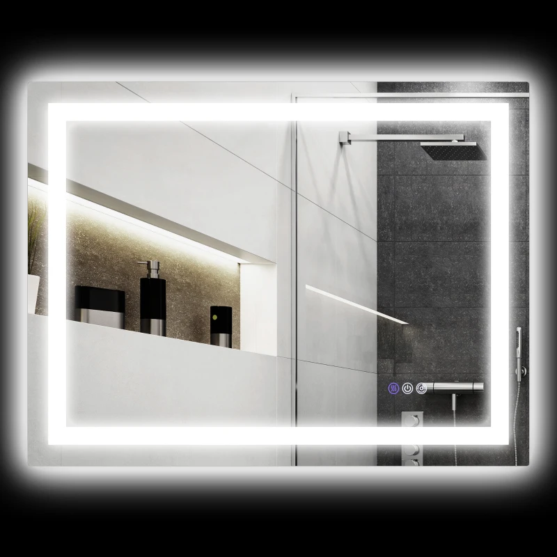 HOMCOM Dimmable Bathroom Mirror with Lights, 35" x 28" Backlit/Front Lit LED Mirror, Anti-Fog, Memory, Infinite Color Temp