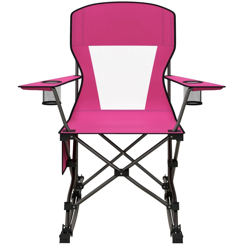 Outsunny Outdoor Rocking Chair Folding Camping Chair Portable Rocker with Armrests, Side Cup Holders, & Carry Bag, Red