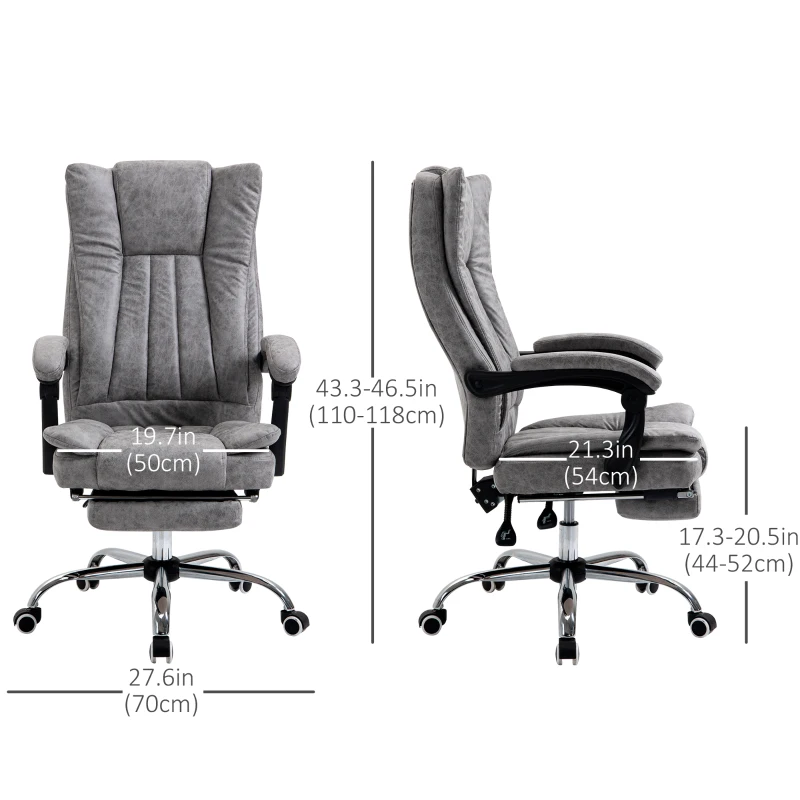 Vinsetto Microfiber Computer Chair, Executive Office Chair with Reclining Backrest Retractable Footrest Adjustable Height Grey