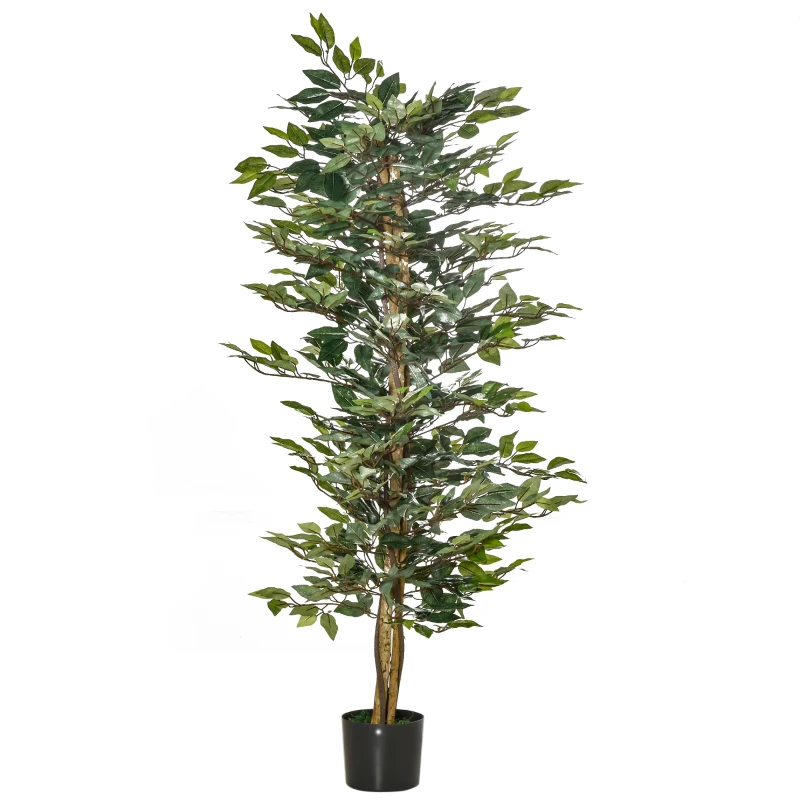 HOMCOM 5FT Artificial Ficus Tree, Fake Tree with Leaves, Faux Plant in Nursery Pot for Indoor Decoration