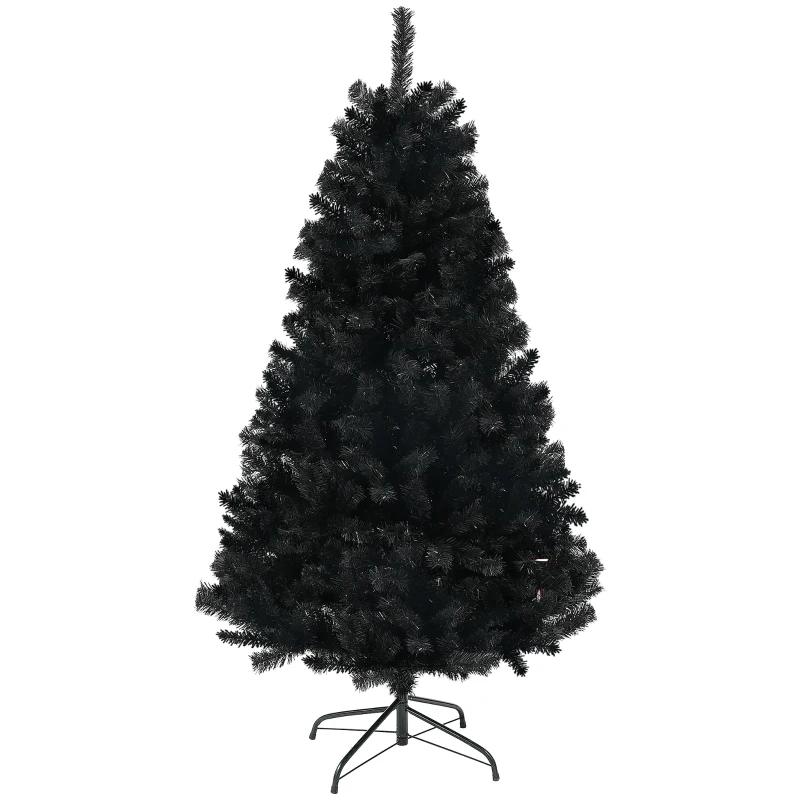 HOMCOM 6ft Unlit Artificial Black Christmas Tree, Holiday Décor with 1000 Branch Tips, Auto Open and Steel Base