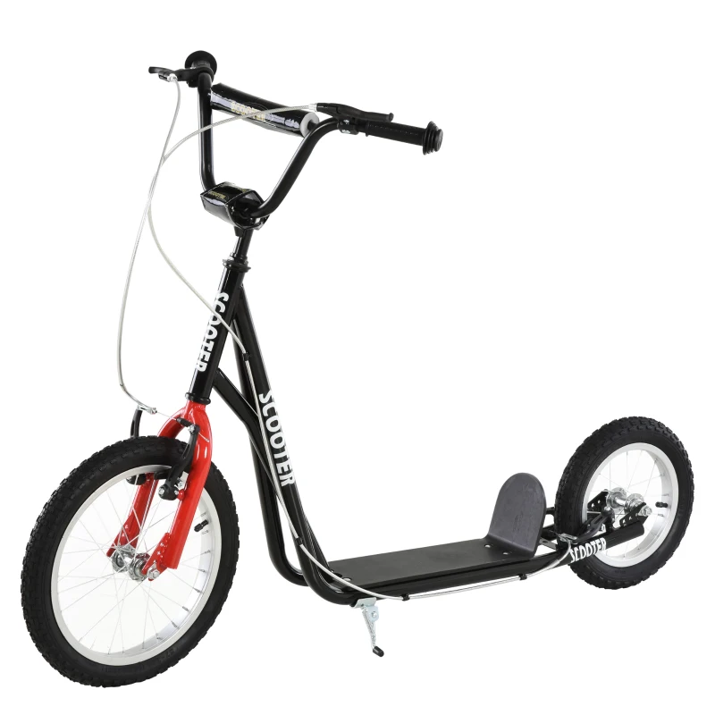 Aosom Youth Kick Scooter with Adjustable Handlebar and 16'' Inflatable Rubber Wheel for Kids and Teens 5+ Year Old, Black