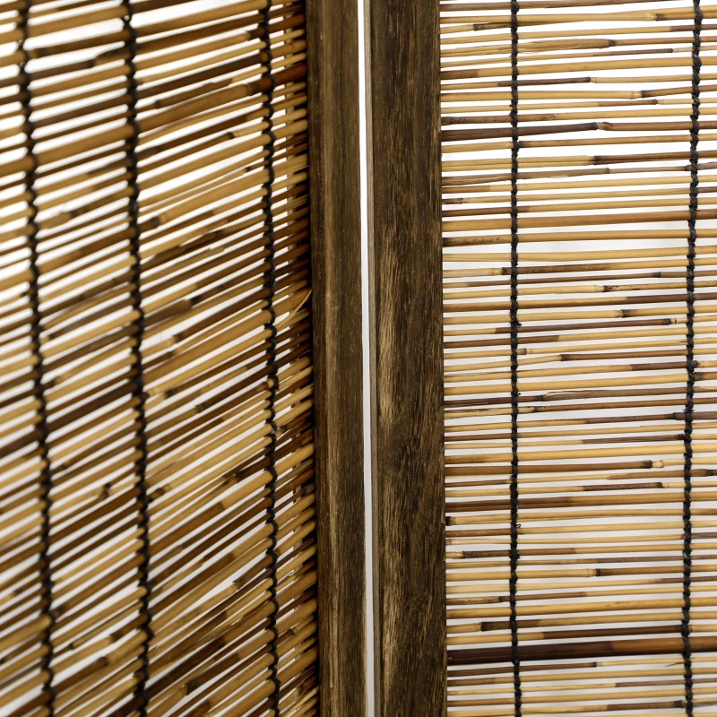 HOMCOM Hand Woven Room Divider, 4 Panel Folding Privacy Screen, Indoor Reed Partition Wall, 63"x67"x0.75", Brown