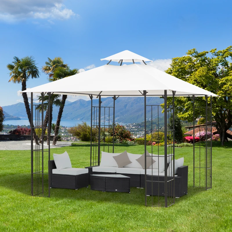 Outsunny 10' x 10' Patio Gazebo, Double Roof Outdoor Gazebo Canopy Shade Shelter with Metal Corner Frame Screen Wall, for Garden, Lawn, Backyard and Deck