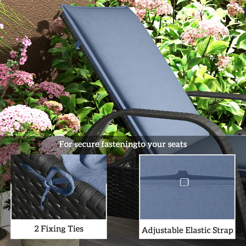 Outsunny Foldable Chaise Lounge Cushion Set of 2, Outdoor Lounge Chair Cushion Set, UPF50+ 200gsm Fabric, 76" x 23", Blue