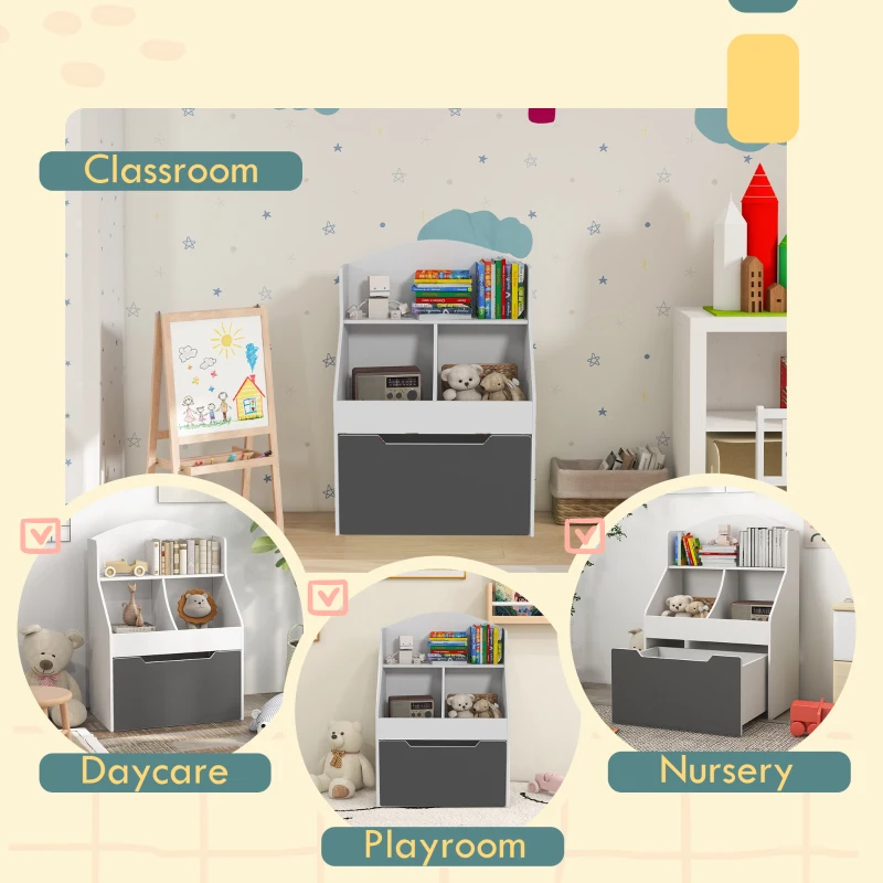 Qaba 3 Tier Bookcase with Drawer for Playroom, Nursery, Bedroom, Classroom, White