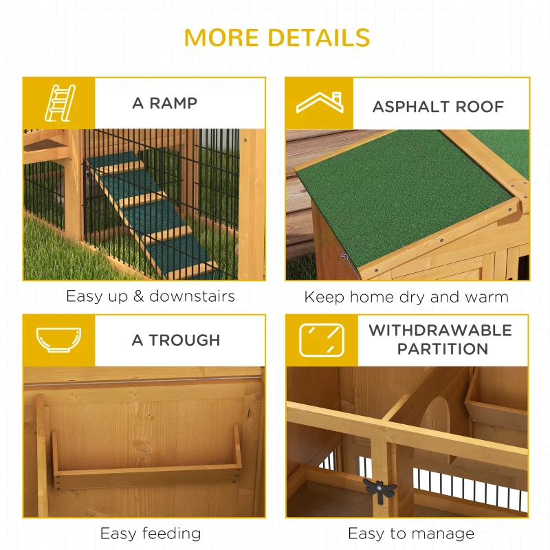 PawHut Wood Rabbit Hutch w/ Ramp, Openable Roof, Pull-out Tray, Yellow