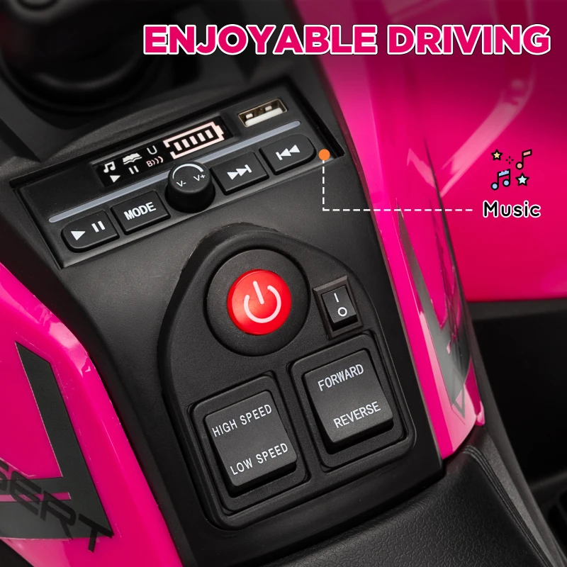 Qaba 12V Kids ATV, 4 Wheeler Quad w/ 4 Spring Suspension Wheels, LED Lights, Music USB, Pink