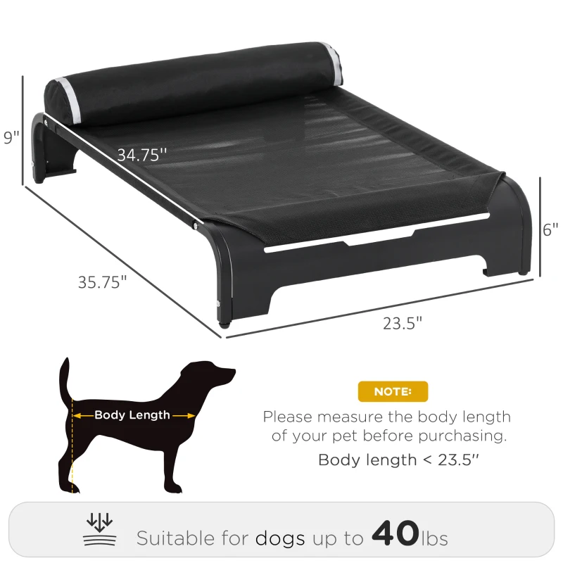 PawHut Elevated Dog Bed w/ Removable Pillow, Raised Pet Bed w/ Steel Frame & Breathable Mesh Fabric for Large and Medium Sized Dogs, Black