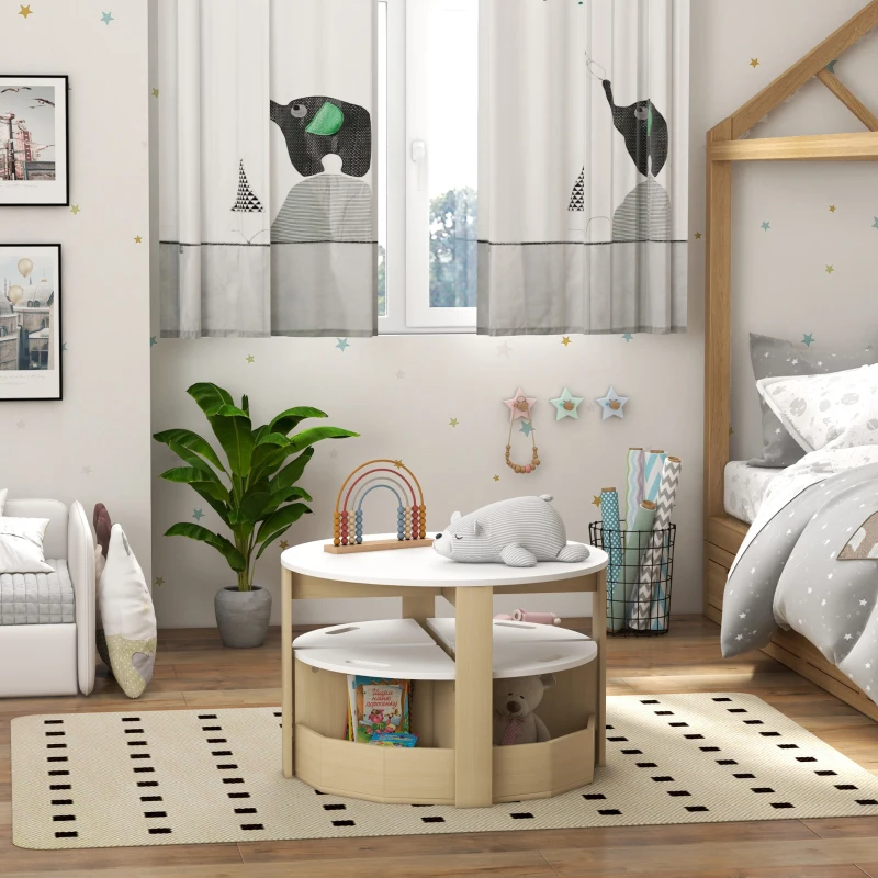 Qaba 5 Piece Kids Table and Chair Set with Storage for Kids Room, White