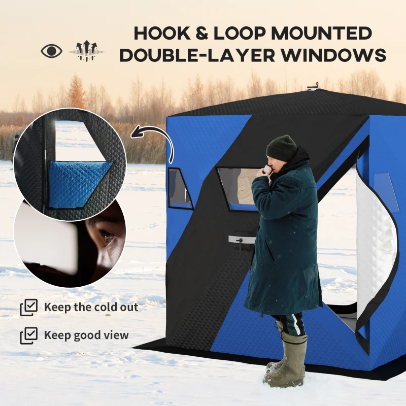 Outsunny 3-4 Person Insulated Ice Fishing Shelter, Pop up Ice Fishing Tent with Windows, Vents and Carry Bag, for Low-Temp -22℉