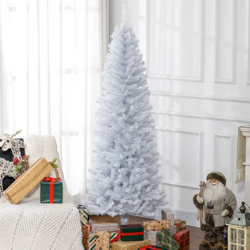 HOMCOM 6 FT Artificial Christmas Tree Pencil Xmas Tree with Stand, 618 Tips, Holiday Home Indoor Decoration for Party, White