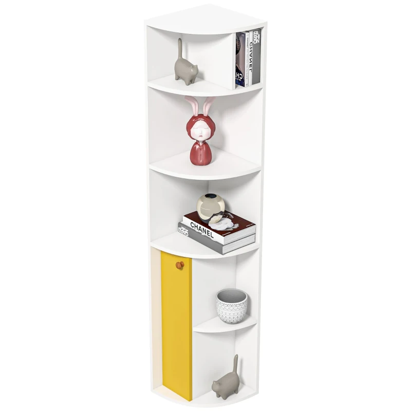HOMCOM 5-Tier Corner Bookcase, Storage Bookshelf, Freestanding Display Shelves with Open Compartments and Cabinet for Home Office, Living Room, Study, White